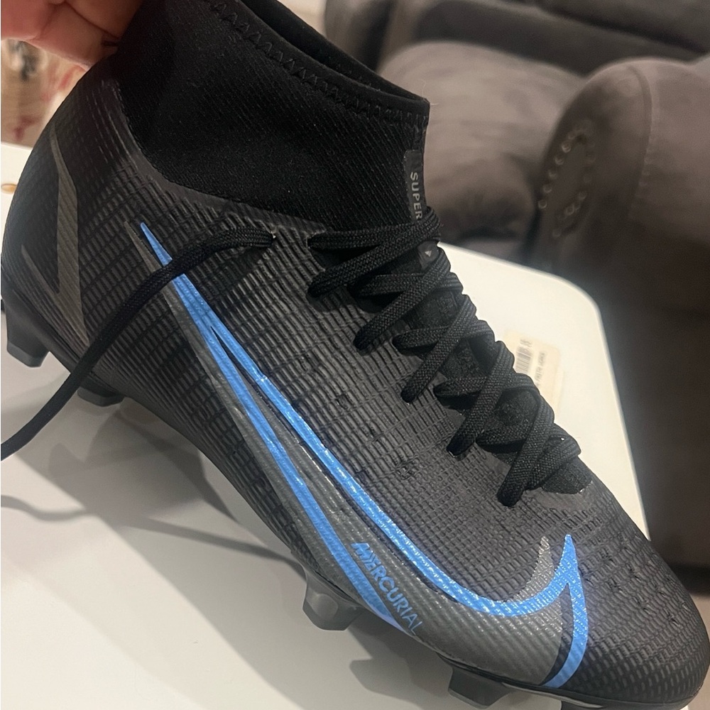 Nike Mercurial Cleats Black with Blue Swoosh Football Soccer